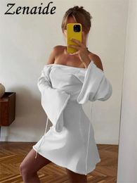 Zenaide Sexy Flared Long Sleeve Backless Short Dresses for Women Bandage Knit Dresses Casual Vacation Outfits Fall Winter 240219