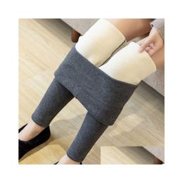 Women'S Leggings Winter Thicken Women Leggings Warm Fleece Pants Female Thermal Y Hight Wasit Tights Stretchy Drop Delivery Apparel W Ot71R