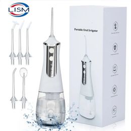 LISM Portable Oral Irrigator Water Flosser Dental Water Jet Tools Pick Cleaning Teeth 350ML 5 Nozzles Mouth Washing MachineFloss 240219