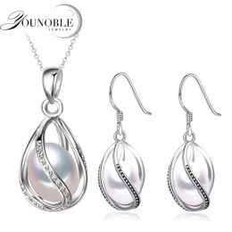 Sets Real 925 Sterling Silver Set Natural Freshwater Pearl Jewerly Sets For Women White Cage Pearl Earrings Necklace Set