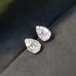 Stud Delicate Water Drop Shaped Stud Earrings Luxury Silver Colour Crystal CZ Ear Earrings for Women Fashion Versatile Jewellery J240226