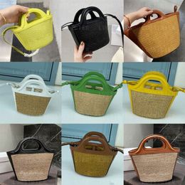 Leather basket bag Handles details in relief crossbody handbag shoulder tote bags wallet purse beach travel picnic brown lime yell254H