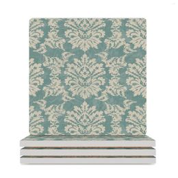 Table Mats Vintage Damask Pattern - Turquose And Ivory Ceramic Coasters (Square) Animal Set For Drinks Coffee