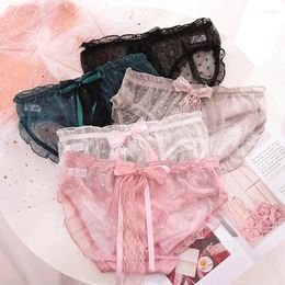 Women's Panties Sweet Lace See Through Thong Back Bow Cute Hipster Panty Sexy Intimates Briefs