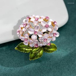 Brooches Elegant Women Rhinestone Powder Hydrangea Brooch Pin For Simple Floral Flower Clothes Clasp Accessories Wedding Corsage