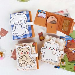 Women Cute Little Bear Wallet Student Cartoon Button Card Holder PU Leather Card Bag Large Capacity Three Fold Wallet Clutch