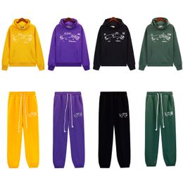 men designer tracksuit Denim hoodie sweatshirt pants ensemble Heavy thickened American black, yellow, purple and green casual suit