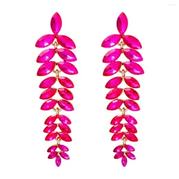 Dangle Earrings 2024 Colored Rhinestone Earring Long Leaf For Women Jewelry Wholesale