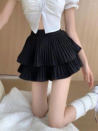 Skirts Pleated Ruffles Skirt Shorts Women Summer Double Layered Patchwork High Waist School Mini Korean Style Casu