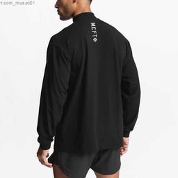 Men's T-Shirts Mens Bodybuilding Sporting Workout Oversized High-neck Long Sleeve Tshirt Breathable Fitness Fashion Clothing T ShirtL2402