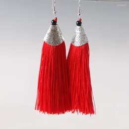 Dangle Earrings Bohemia Long Tassel Women Ethnic Flower Pattern Big Drop Earring Large Eardrop Statement Silver Colour Jewellery