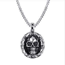 Mens Bike Necklaces Stainless Steel Vintage Skull Motorbike Chain Pendant Necklace for Men Boy Punk Style Jewellery PN-706301O
