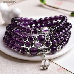 Beaded Natural Purple Crystal Amethysts Bracelet 6mm Beads Necklace Yoga Mala Stone Bracelet for Women 12 Zodiac Energy Jewellery YQ240226