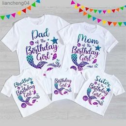 Family Matching Outfits Fashion Mermaid Theme T Shirt Lovely Birthday Girl T-shirt Funny Family Matching Outfits Set Party Clothes Graphic Tees