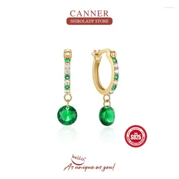 Hoop Earrings CANNER Green Zircon For Women Crystal 925 Silver Engagement Wedding Birthday Party Jewellery Gift