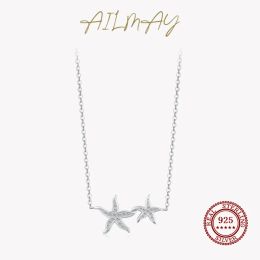 Necklaces Ailmay 925 Sterling Silver Romantic Marine Life Starfish Zirconia Pendant Necklace For Women Wedding Engagement Jewelry Gifts