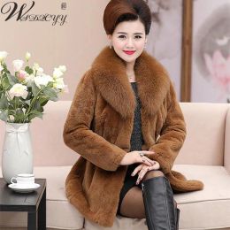 Fur Winter Plus Size Faux Fur Thick Length Coat Women Imitation Mink Loose Vintage Clothing Jacket Casual Warm Simplicity Overcoat