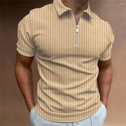 Men's Polos Fashion Polo Shirts 2024 Summer Stripe Zipper Mens Shirt Solid T-Shirt Brand Short-Sleeved Casual Slim Tops