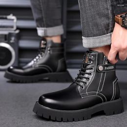Boots 2024 Autumn Winter Men's High-top Fashion Shoes Lace-up Men Ankle Waterproof Leather Male Casual
