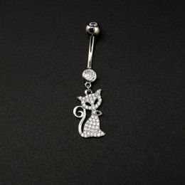 Rings Body Jewelry 925 Sterling Silver Cat Navel Piercing Belly Button Rings Dangling Zircon Cute Men Women Accessories Decoration