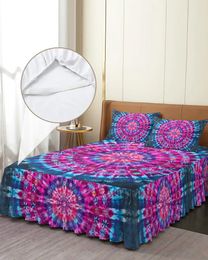 Bed Skirt Colour Retro Tie-Dye Elastic Fitted Bedspread With Pillowcases Protector Mattress Cover Bedding Set Sheet