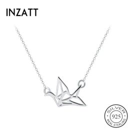 Necklaces INZATT New Arrival Real 925 Sterling Silver BIrd Pendant Necklace for Women Birthday Party Rose Gold Color FINE Jewelry Gift