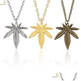 Pendant Necklaces Fashion Maple Leaf Pendant Necklace For Women Men Gold Sier Black Color Boho Hip Hop Charm Alloy Chain Jew Dhgarden Dhvip