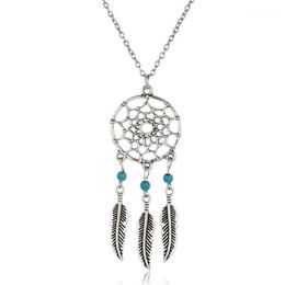 Whole-Ancient Silver Colour Alloy Girl Chian necklaces For Women Vintage Korea Dream Catcher Leaves Pendant Necklace Jewellery co241G