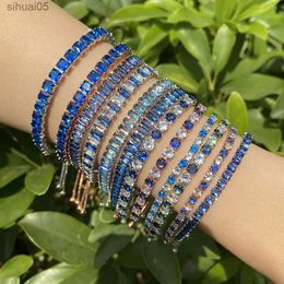 Beaded Adjustable Tennis Bracelets for Women Blue Shiny Zirconia Crystal Chain on Hand Ladies Charm Bracelet Trend Jewellery Girls Gift YQ240226