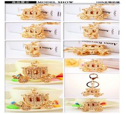 Whole Retail alloy crystal Gold Plated Pumpkin Carriage Cartoon Keychain Metal For Girl Gift8846189