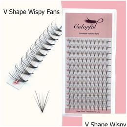 False Eyelashes Colorf 7D Wispy Premade Volume Fans Extensions Pointy Base Hybrid Wimpers V Shape Russian Promade Lashes Drop Delivery Otk6L