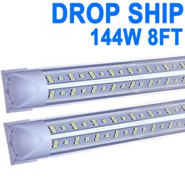 8Ft Led Shop Lights,8 Feet 8' V Shape Integrated LED Tube Light,144W 14400lm Clear Cover Linkable Mount Lamp Replace T8 Fluorescent Corded Electric Garage crestech