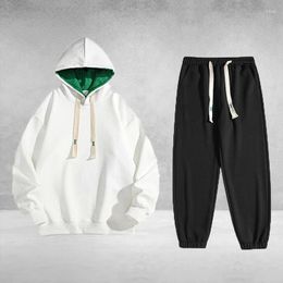 Men's Tracksuits Men Fashion Patchwork Casual Tracksuit Hooded Drawstring Top Solid Sweatpants 2 Piece Sets Breathable Jogging Male Hoodie