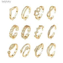 Solitaire Ring 12pcs Adjustable Toe Rings For Women Girls Simple Beach Open Toe Ring Set Cute Heart Feather Summer Toe Ring Foot Jewelry 240226