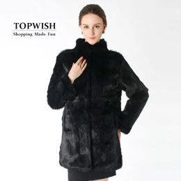 Fur New Arrival Full Pelt Real Rabbit Fur Coat Women Nature Fur Jacket Female Fashion Factory good quality Fur Overcoat TNT147