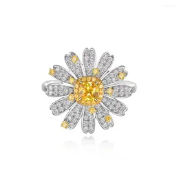 Cluster Rings S925 Sterling Silver Creative Flower Jewellery Female Fashion Personality Diamond Elegant Chic Small Daisy Ring