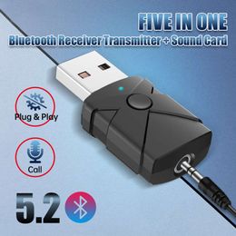 New 5-in-1 5.2 Transmitter USB Computer Sound Card 3.5 Car Receiver Bluetooth Stick