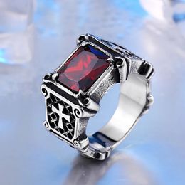 Cluster Rings Vintage Stainless Steel Cross For Men Women Classic Elegant Red/Black Stone Fashion Jewellery Accessories Wholesale