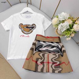 Brand girls T-shirt dress sets Doll pattern kids tracksuits Size 100-160 short sleeves and Symmetric plaid design short skirt 24Feb20