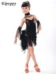 Stage Wear Children's Feather Latin Dance Dress Costume Girls Sequined Tassel Competition Performance