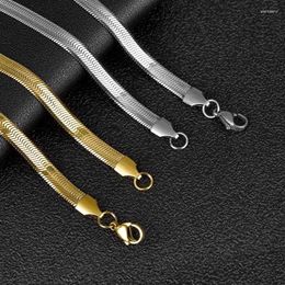 Chains Classic Punk Stainless Steel Flat Chain Necklace Herringbone Snake For Men Women Chokers Clavicle Jewellery Gift