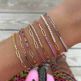 Beaded Luxury Colour Cubic Zirconia Gold Colour Tennis Bracelets For Women Girls 2022 New Trend Chain Bracelets Jewellery Party Gifts YQ240226