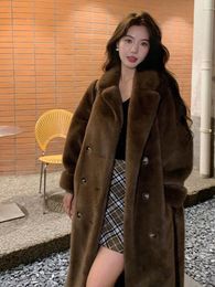 Women's Fur Faux Mink Coats For Women Autumn Winter Long Jackets Thick Warm Double Breasted Turn-down Collar 2024 Fashion Overcoats