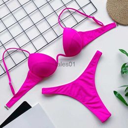 Women's Swimwear Swimwear Sexy V-bar Underwired Bra Cup Thong Women Female Two-pieces V Wire Bather 240226