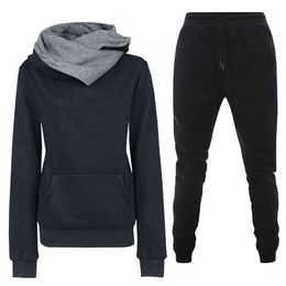 Autumn Winter Thickened Fleece Casual Sportswear, Solid Color Women's Irregular Hoodie, and Pants Set