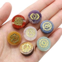 Decorative Figurines Seven Chakras Yoga Stone Round Piece Hexagonal Prism Natural Spirit Mineral Gem Crafts Home Decoration Pendant