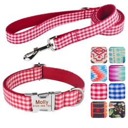 Sets Dog Leash and Collar Set Dog Leash Custom Dog Collars Nylon Personalised Pet Dog Tag Collar Lead For Small Medium Large Dogs