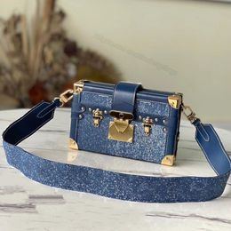 5A Vintage Shoulder Bags Trunk Box Sand Washed Denim Jacquard Crossbody Cross Body Petite Leather Handbag Ladies totes Wallet Meta2702