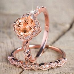 Cluster Rings Huitan Exquisite 2Pcs Women Finger With Champagne/White/Pink Stone Bride Wedding Set Anniversary Gift Trendy Jewellery