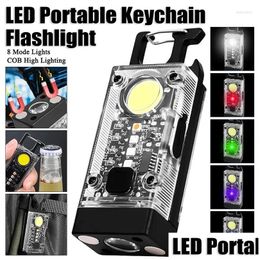 Flashlights Torches Led Portable 1000Lm Lamp Solar Mini Pocket Keychain Flashlight Cob Work Light Emergency Lighting Rechargeable Dr Dhutf